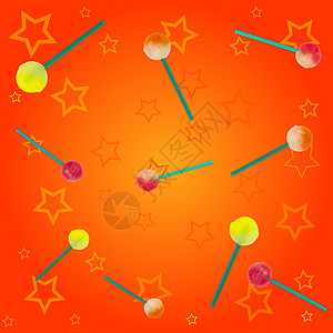 抽象背景粉色红色橙子圆形绿色甜点星星食物圆圈黄色背景图片