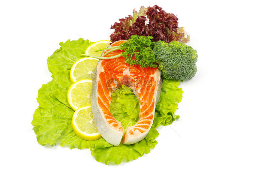 鲑鱼鳟鱼柠檬宏观红色美食牛扒白色橙子海鲜草本植物图片