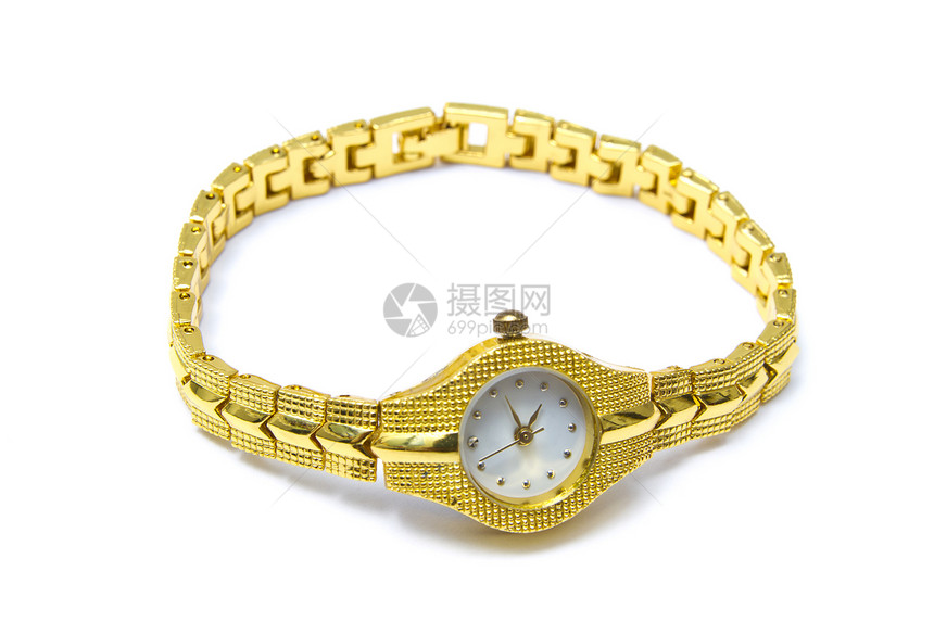 黄金手表数字宏观白色黄铜乐器小时个性奢华珠宝手镯图片