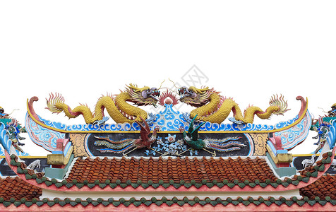 围龙屋寺庙屋顶上的中国龙背景