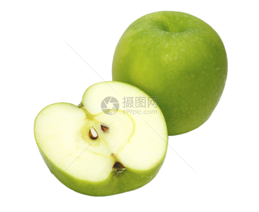 绿色苹果果实在白背景中被孤立图片