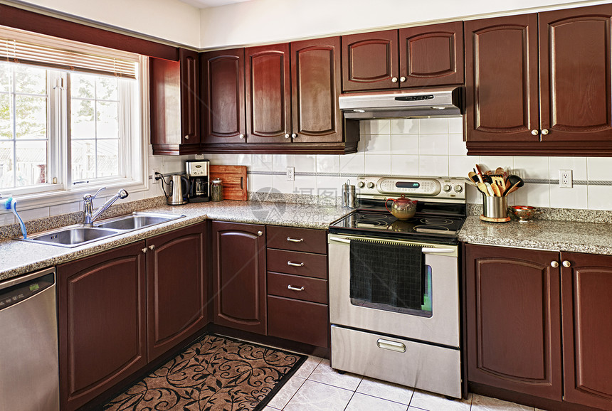 现代厨房内橱柜风格装饰洗碗机财产瓷砖家电内阁家具木头图片