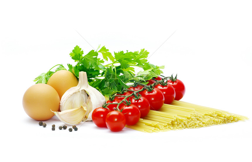 番茄加意大利面食物面条香蒜烹饪文化蔬菜草本植物叶子丝带黄色图片