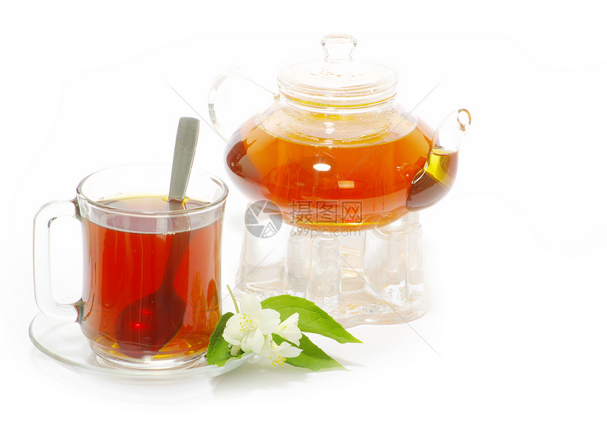 茶棕色红色概念白色叶子一杯茶茶壶水平杯子液体图片