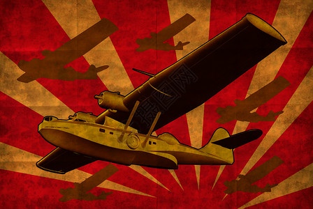Catalina 飞行艇海平面雷特罗空军艺术品轰炸机插图航班飞艇飞机飞行水上飞机背景图片