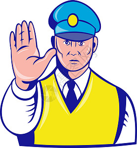 警员举手举手男人背心帽子男性卡通片警察执法者背景