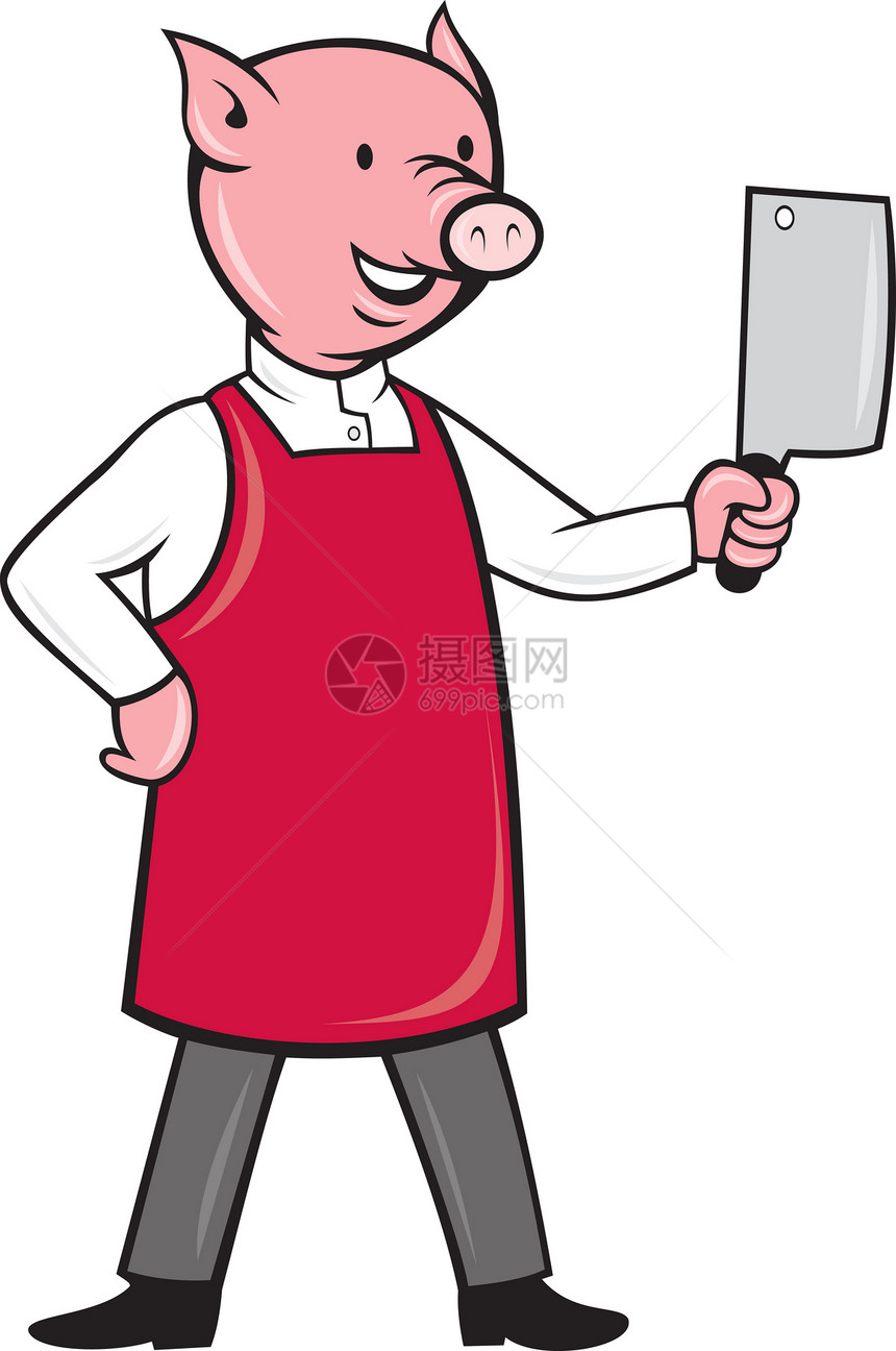 拿着肉刀的猪屠宰师插图卡通片动物图片