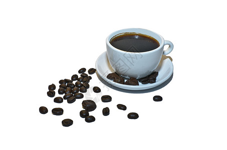 杯加黑咖啡和烤咖啡豆背景图片