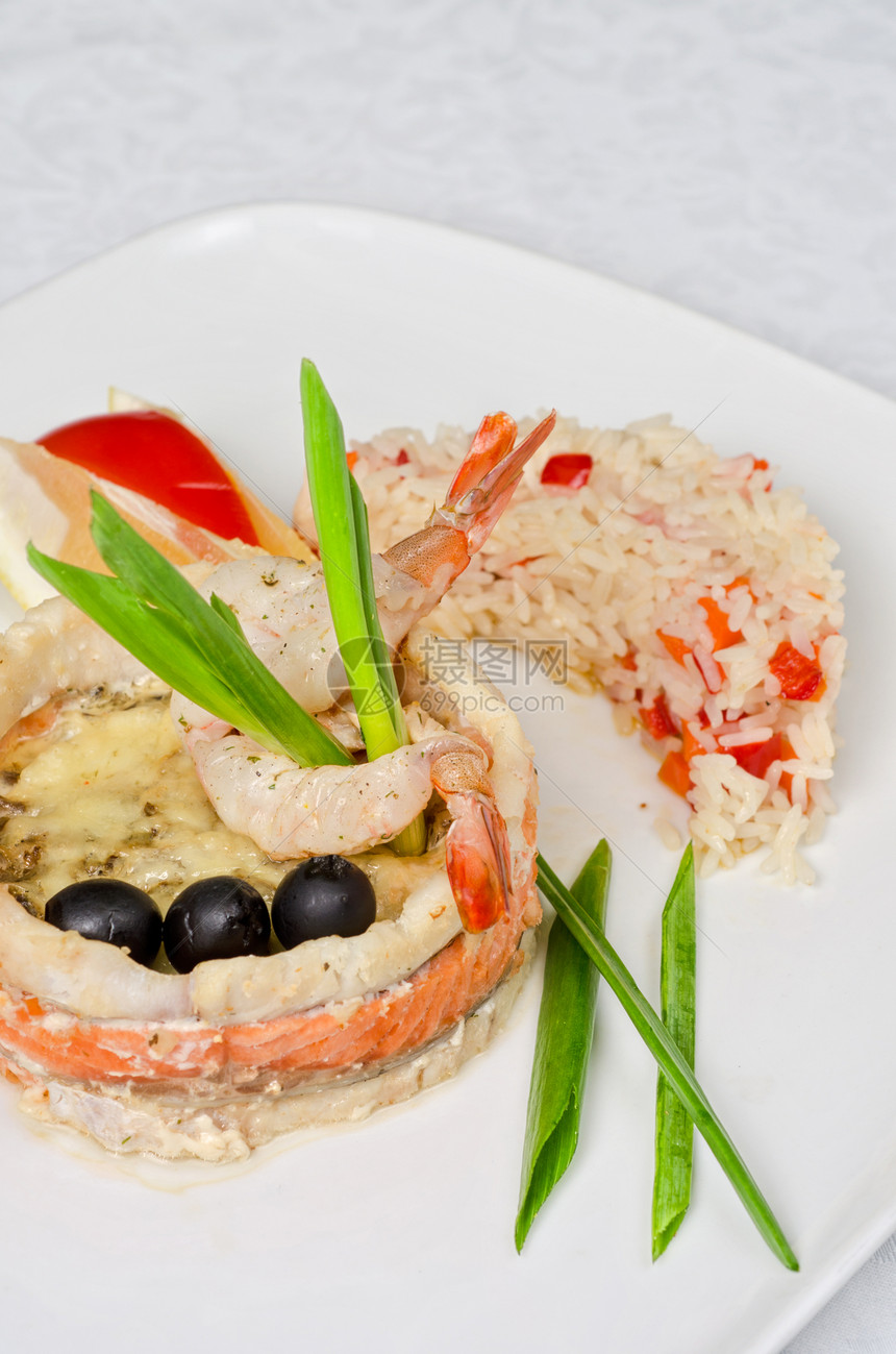 有大米和蔬菜的鱼食物菜单美食草本植物营养店铺树叶油炸餐厅海鲜图片
