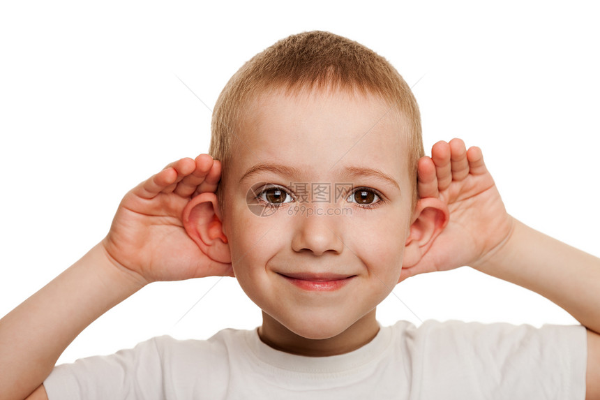 孩子听废话微笑卫生后代男生耳朵警觉好奇心童年快乐图片