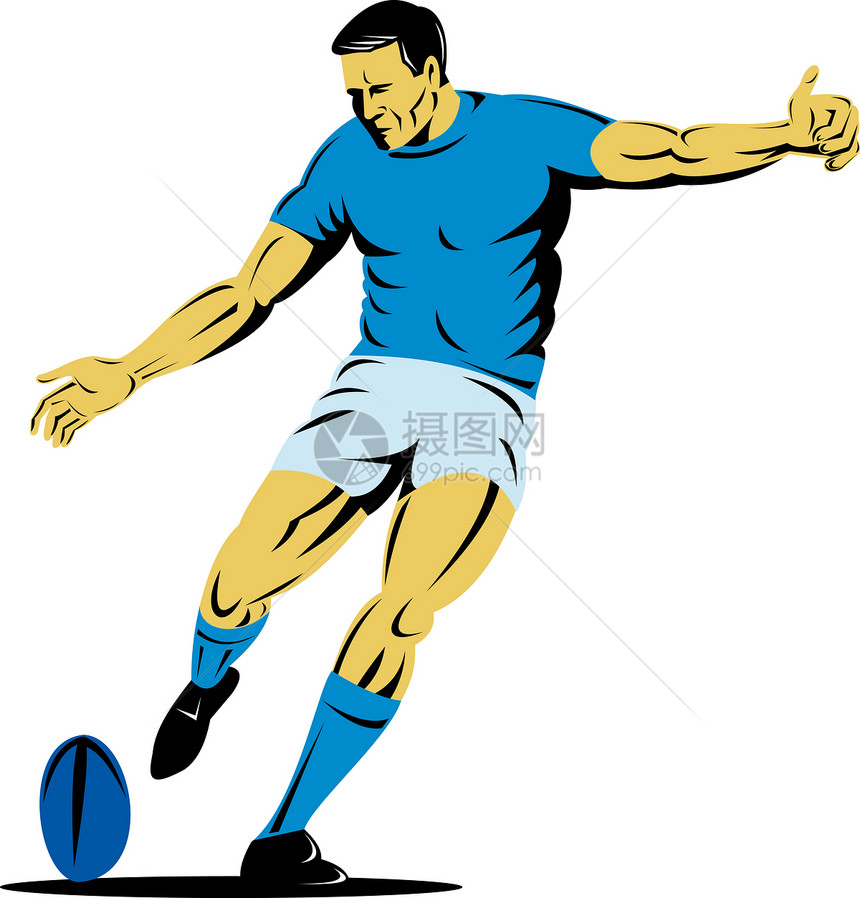 橄榄球运动员踢球木刻平底船玩家运动男性插图男人图片