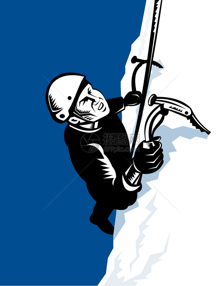 男性登山者用摘斧攀爬登山运动男人绳索插图图片