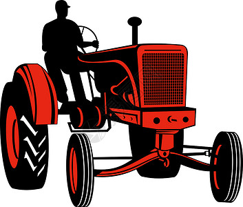 孤立背景的老式拖拉机机器艺术品插图机械农业背景图片