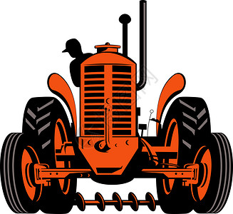 孤立背景的老式拖拉机机械机器艺术品农业插图背景图片