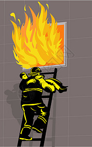 消防消防员救救烧着建筑的男孩窗户插图梯子救援燃烧工人男生职业男性火焰背景图片