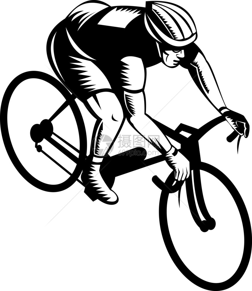 骑自行车的人骑自行车木刻运动赛车男人男性插图图片