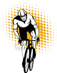 自行车车前视线男人男性木刻运动赛车插图网点背景图片