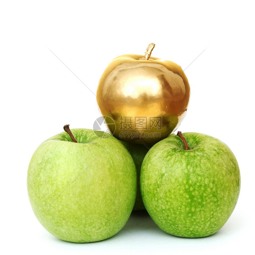 金和绿苹果阴影营养食物农业饮食金属水果叶子小吃图片