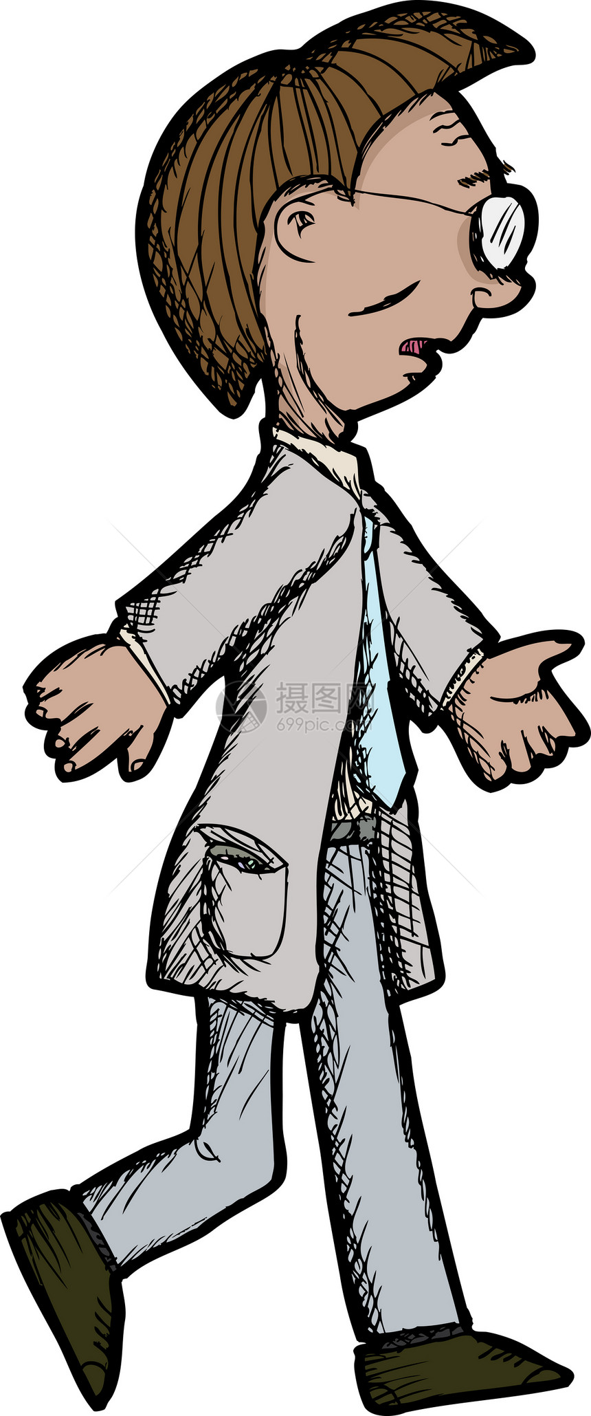 步行者医生眼镜西装绘画领带口袋外套插图卡通片管理人员图片