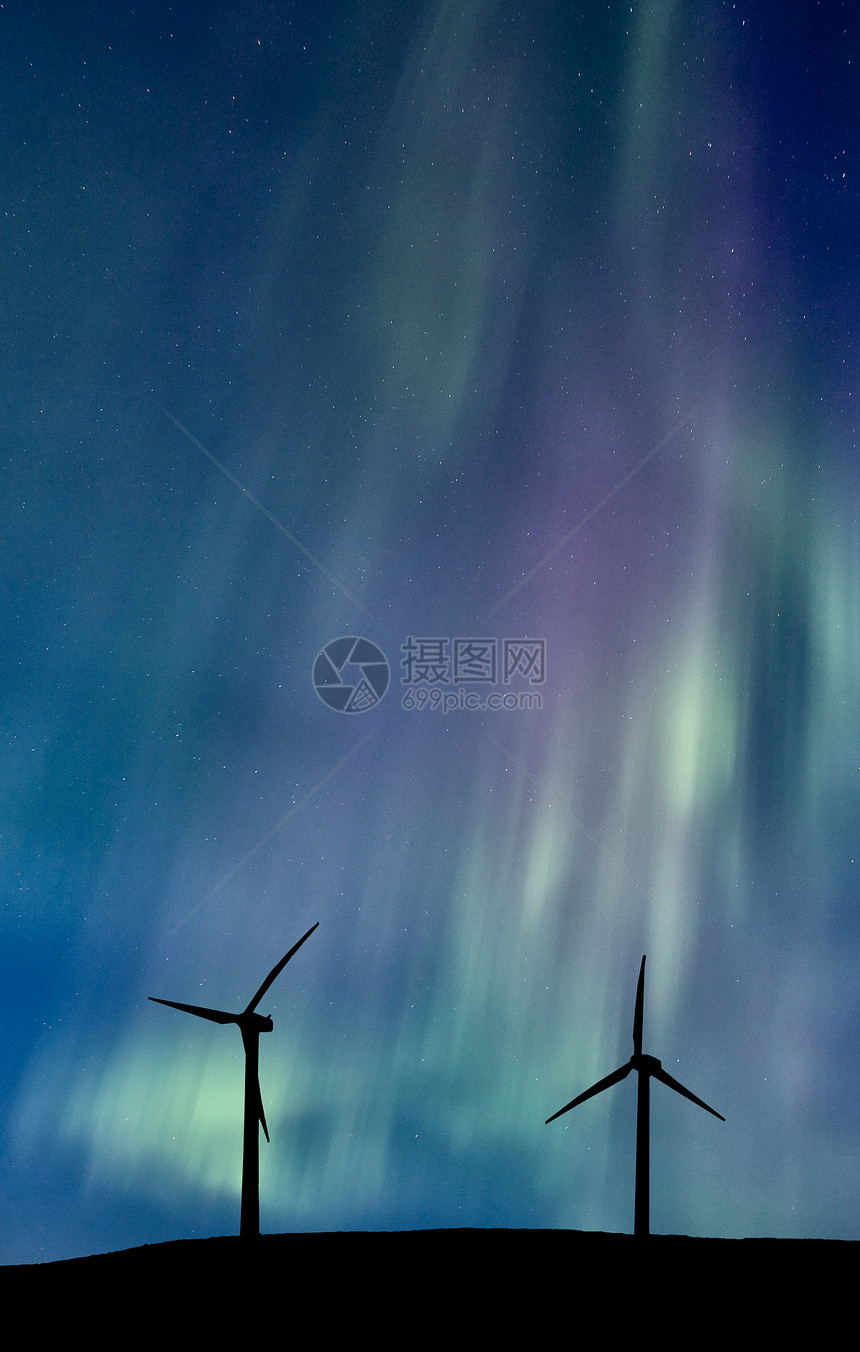 风田和北极光蓝色创新天空资源环境气候旋转车站涡轮风车图片