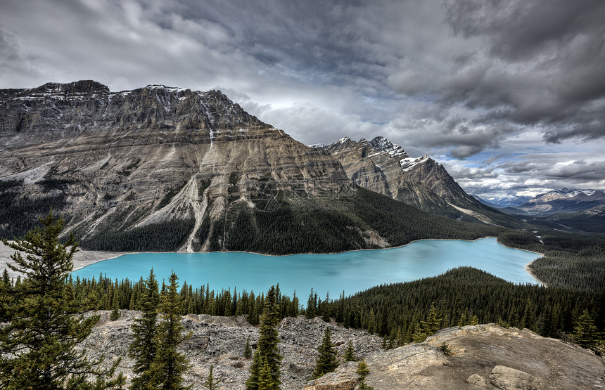 加拿大艾伯塔省佩托湖蓝色观光荒野山脉冰川森林远足娱乐假期游客图片