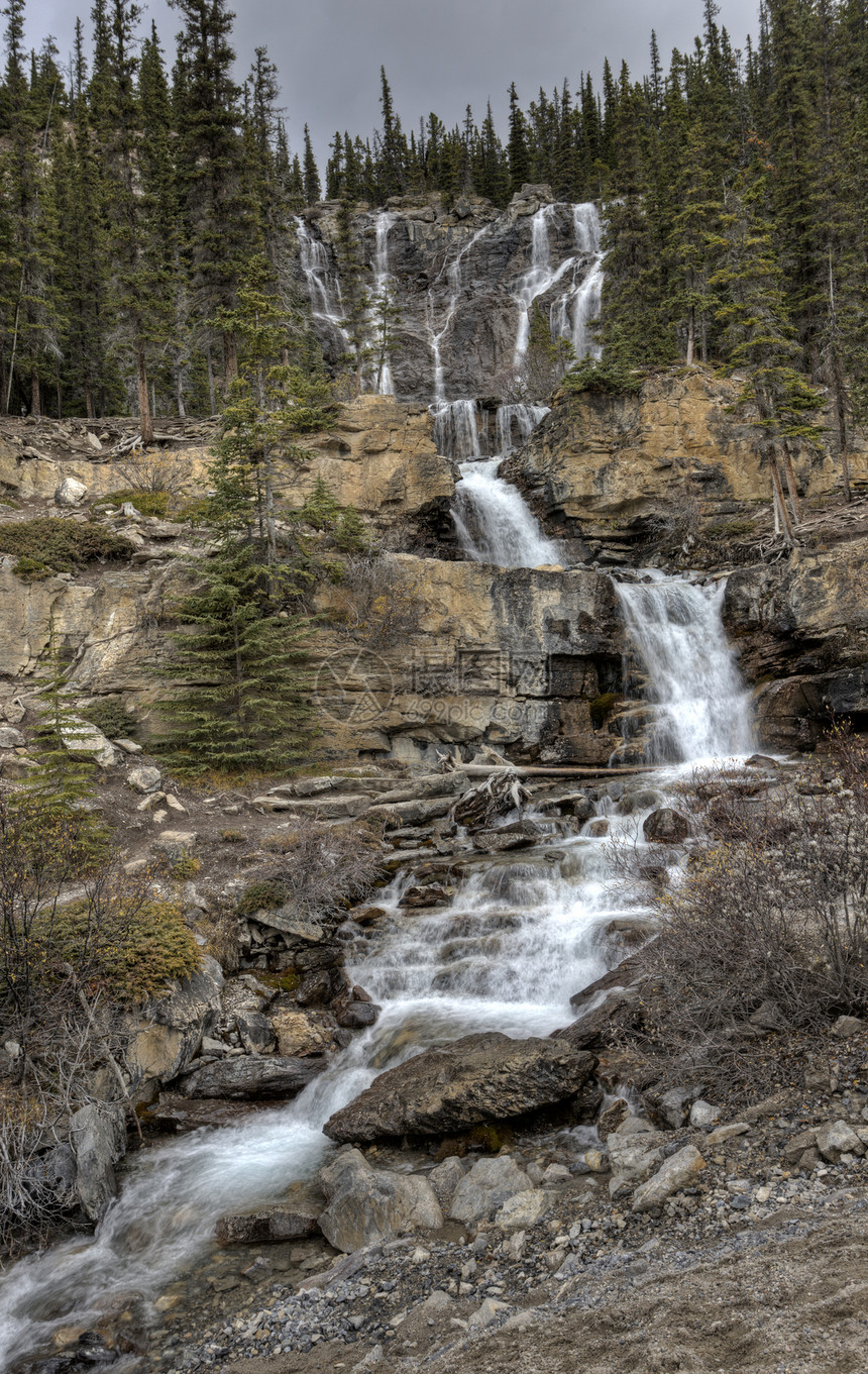 C 加拿大艾伯塔省岩石瀑布公园国家荒野溪流风景崎岖图片