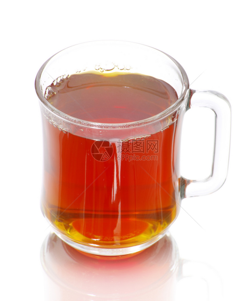 茶杯中的茶杯子绿色树叶液体一杯茶玻璃白色概念图片