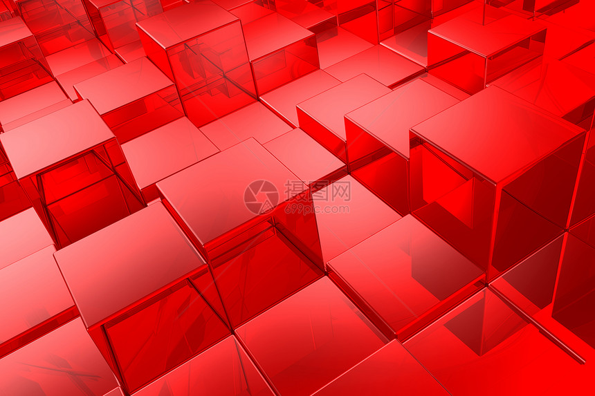 红色立方体长方形金属盒子概念镜子正方形组织建筑反射安装图片