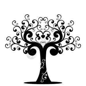 黑色树素材艺术树漩涡插图黑色树干白色生长风格植物季节装饰插画
