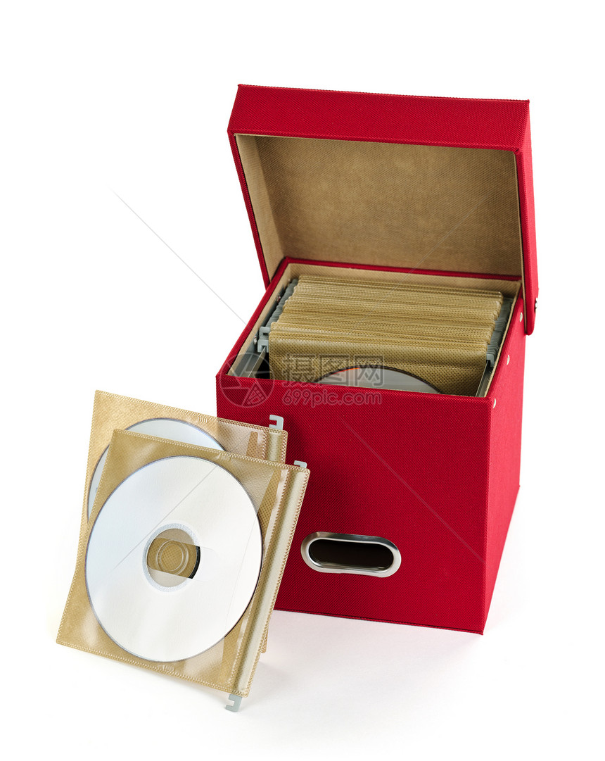 媒体储存箱白色磁盘备份袖子备案数据案件盒子红色光盘图片