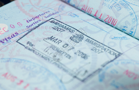 护照印章美国护照的签证印章移民身份入口安全检查国际外国飞机场国家边界背景