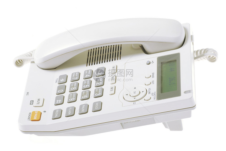 白色电话电子耳机桌子网络技术全球细绳数字说话键盘图片