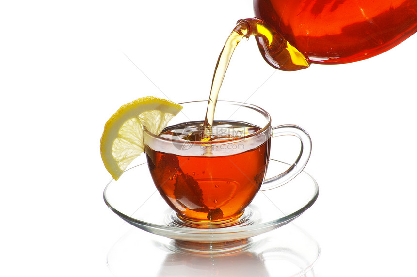 茶棕色红色叶子液体概念玻璃橙子绿色一杯茶茶壶图片