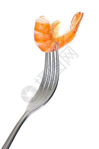叉子上的虾海鲜小吃白色贝类食物宏观背景图片
