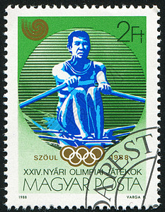 旧邮票轮划运动全体明信片人员邮票运动员海豹运动男性帆船赛赛艇背景