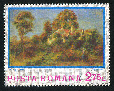 罗马尼亚横向景观集邮帆布海豹烟囱刷子古董花园艺术邮件历史性背景