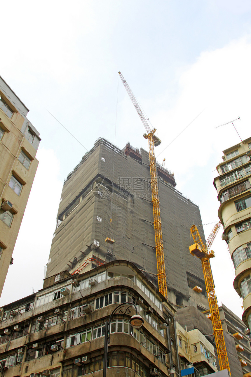 建筑工地蓝色房子酒店住房财产起重机工作技术办公室建筑学图片