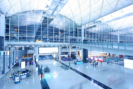 香港国际机场车站建筑蓝色金属构造人行道走廊城市隧道大厅背景图片