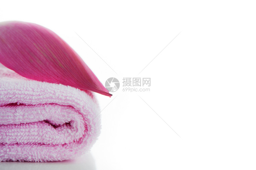 粉色毛巾 白色背景和面积上贴着莲花花瓣织物蓝色温泉地毯房间橙子棉布淋浴治疗百合图片