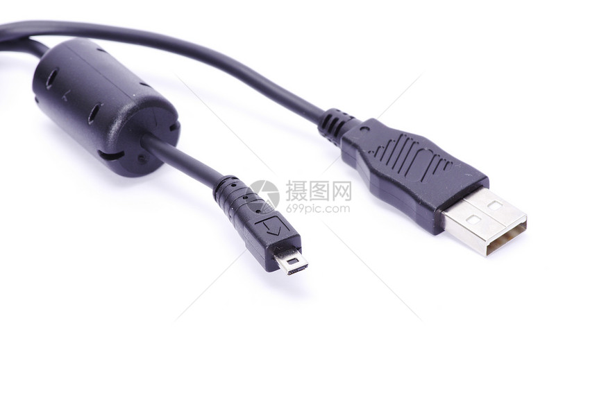 USB 有线渠道插头塑料白色导体金属电脑绳索数据宏观图片