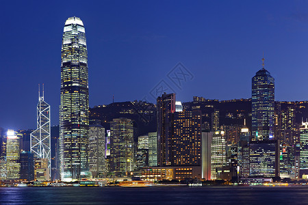 香港市风的夜景商业场景旅游建筑天际摩天大楼景观港口旅行城市背景图片