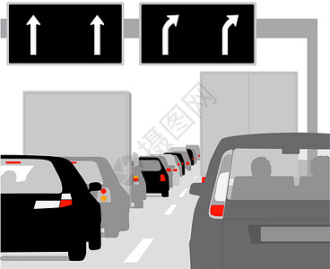 交通压力与行列汽车阻塞的交通流量插画