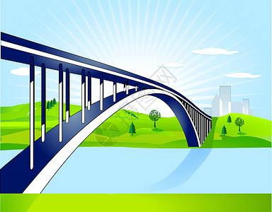 桥梁工程在水上架桥桥梁交通工具穿越运输工程基础设施通道建筑学交通桥接插画