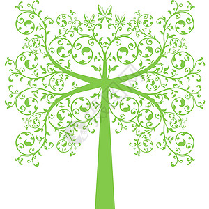艺术树白色蝴蝶树干绿色生长风格季节插图植物装饰背景图片