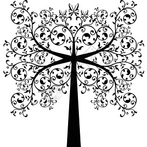 艺术树蝴蝶树干季节风格插图黑色白色植物生长叶子背景图片