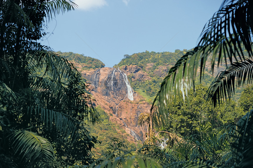 果阿瀑布瀑布木头阳光假期旅行全景国家热带风景岩石图片