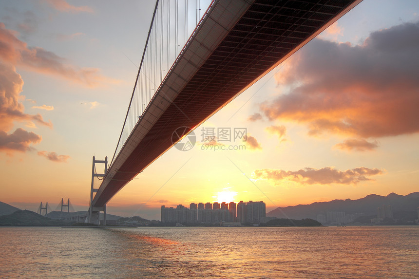 青马桥日落 洪康场景城市速度魔法交通石头射线海洋景观运动图片