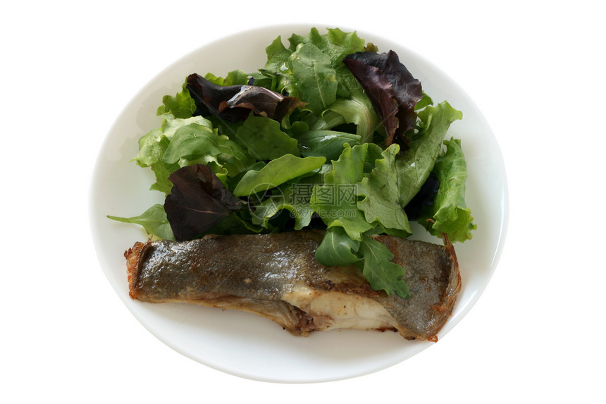 炸薯条 白盘上加沙拉海鲜食物饮食盘子鱼片油炸图片
