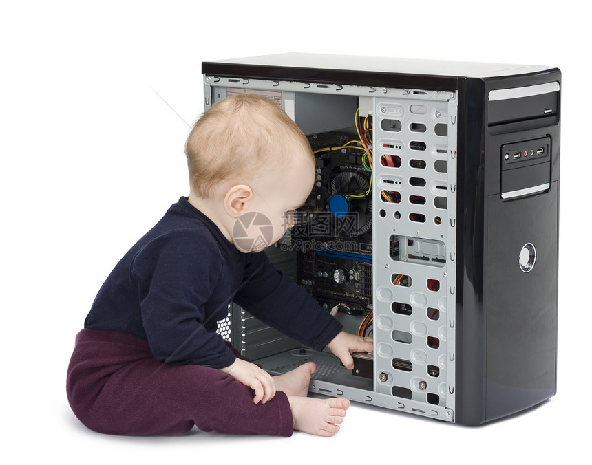 使用开放式计算机的幼儿硬盘孩子技术员电脑儿童技术内存电子产品磁盘部分图片