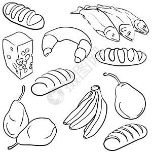 咖喱鱼饼食物图标鲱鱼羊角收藏水果香蕉面包白色蛋糕插画